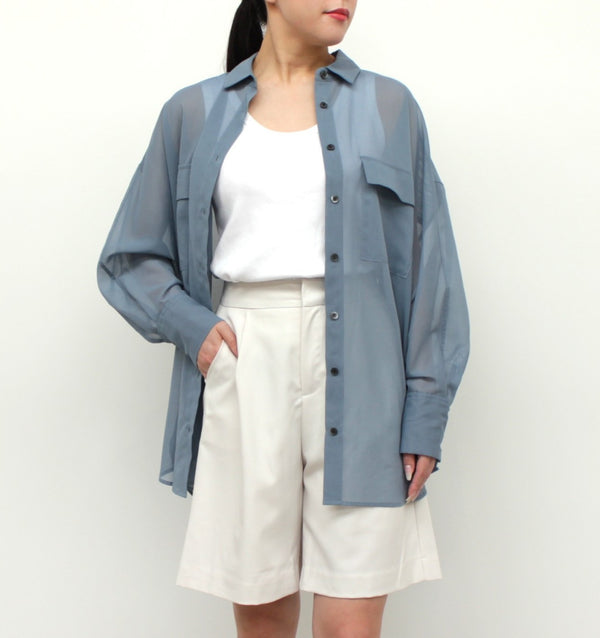 No.W040 SHEER COTTON ORGANDY DOLMAN SLEEVE SHIRT