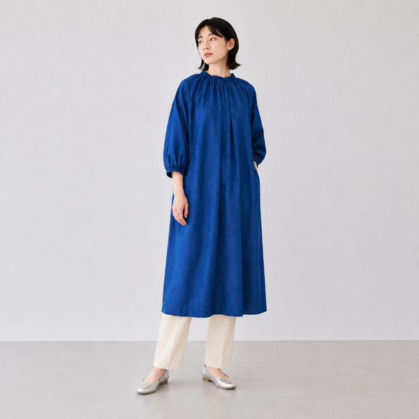 NEW☆No.W052 レーヨンブレンド ギャザーワンピース