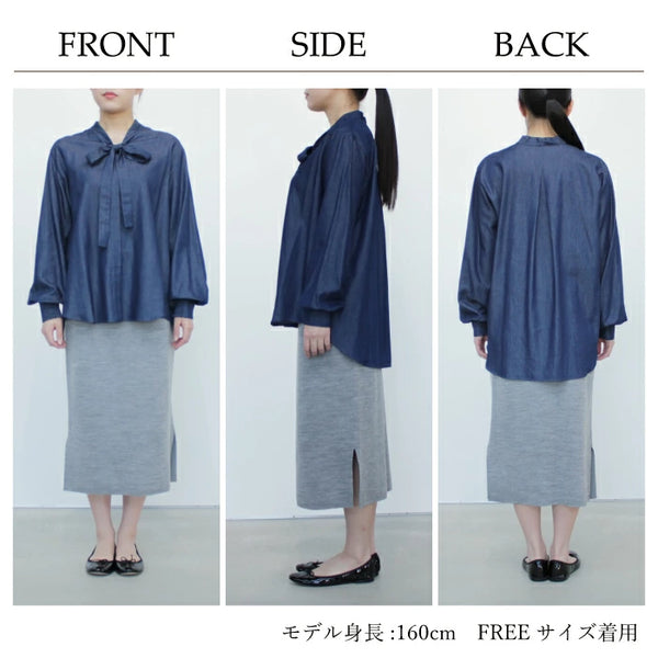 NEW☆No.W045 DENIM BOW-TIE BLOUSE