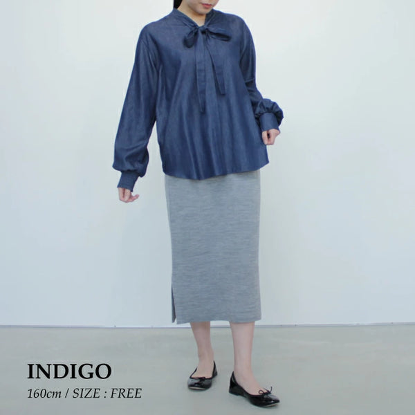 NEW☆No.W045 DENIM BOW-TIE BLOUSE